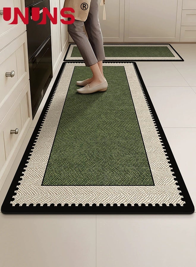 UNUNS Kitchen Rugs and Mats,Set of 2 Non-Slip Kitchen Mats for Floor,Geometric Pattern Absorbent and Stain Resistant Kitchen Runner,Machine Washable Rugs for Kitchen,Laundry & Sink,40x60cm+40x120cm,Green - Image 1